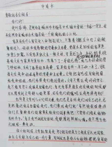 高瑞贫困申请书