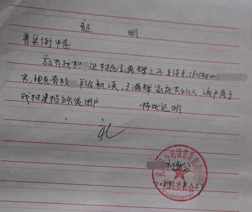 王佳乐贫困证明